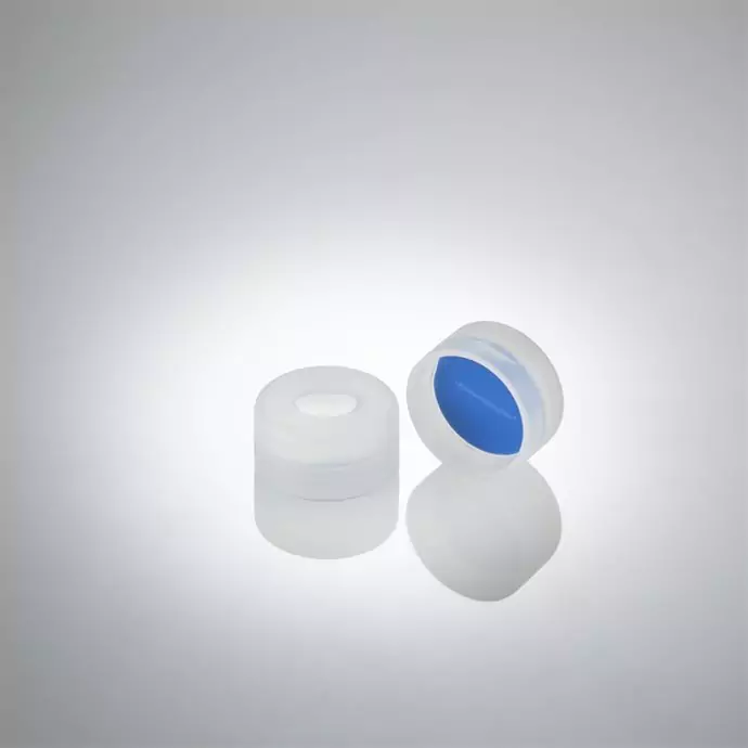 11mm snap cap with white silicone or blue ptfe septa with slit